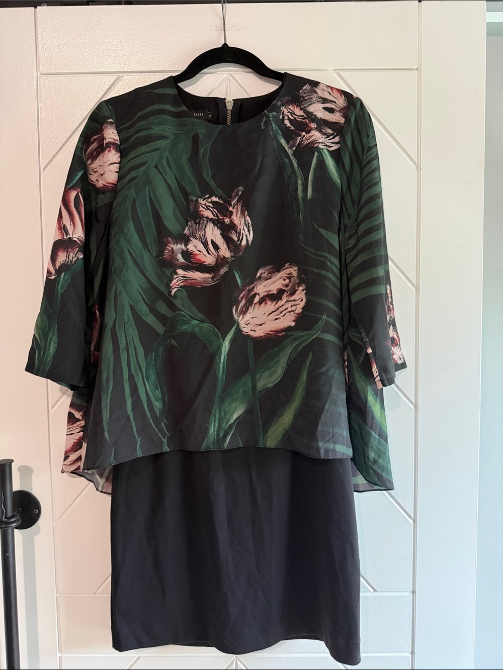 Ted Baker Danetta Shadow Flora Layered Popover Shift Dress Black Green Pink 3 L